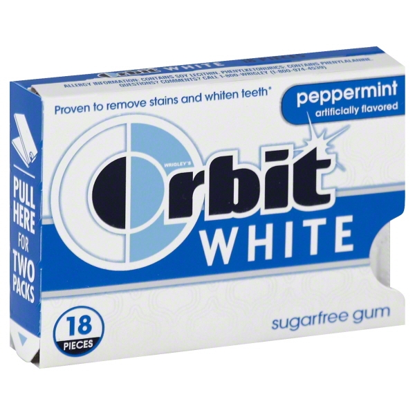[022000013439] ORBIT WHITE PEPPERMINT SUGARFREE GUM 18 PIECES