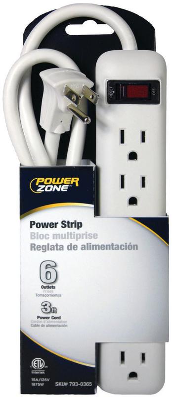 [054732808977] POWER ZONE POWERSTRIP 6 OUTLETS