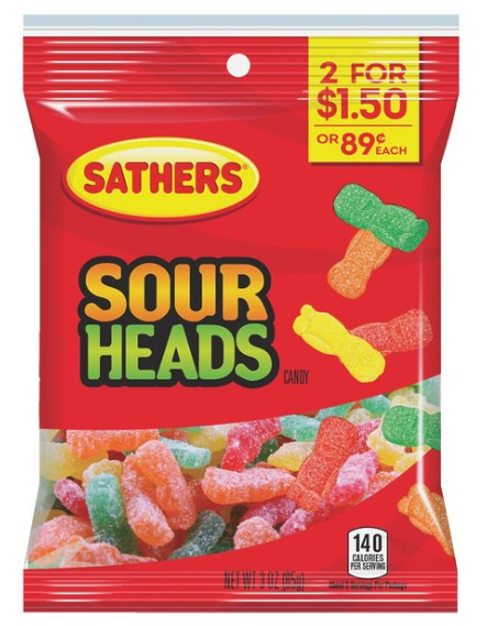 SATHERS SOUR HEADS 3.5oz